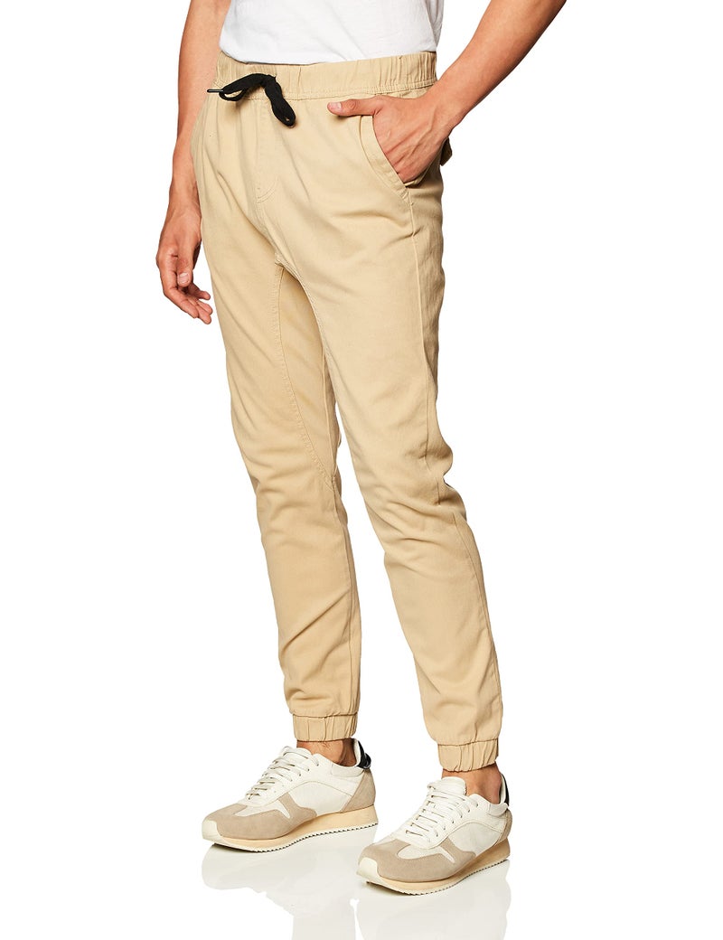 WT02 Men's Twill Jogger Pants, Light Khaki-A, Large - Image 2
